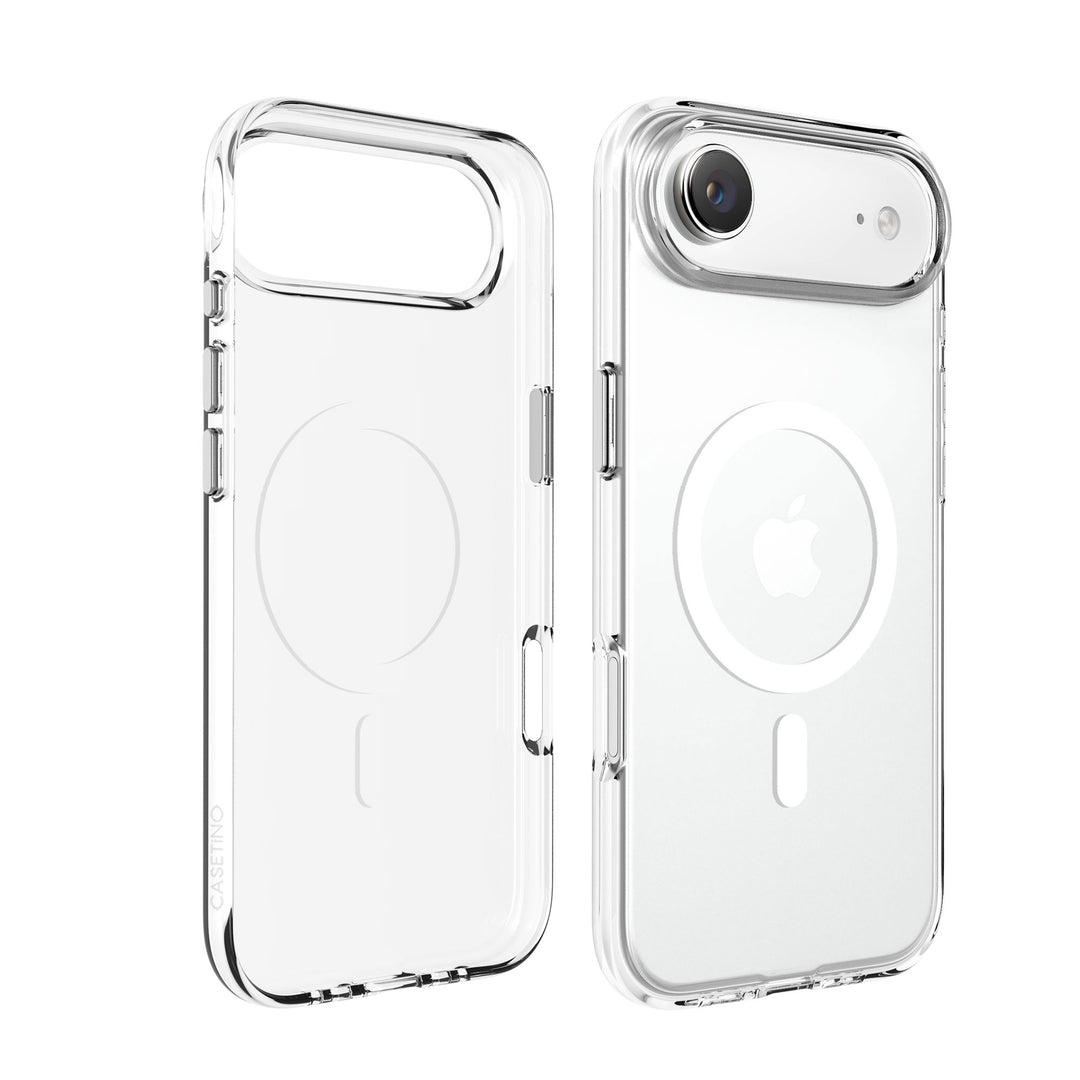 Clear phone case with buttons on a white background