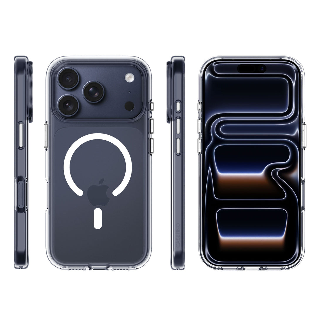 17 Pro Max Clear Tech Case on Blue iPhone