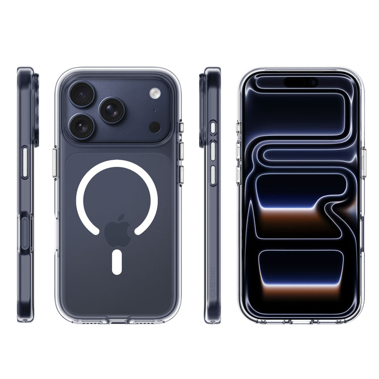 17 Pro Max Clear Tech Case on Blue iPhone