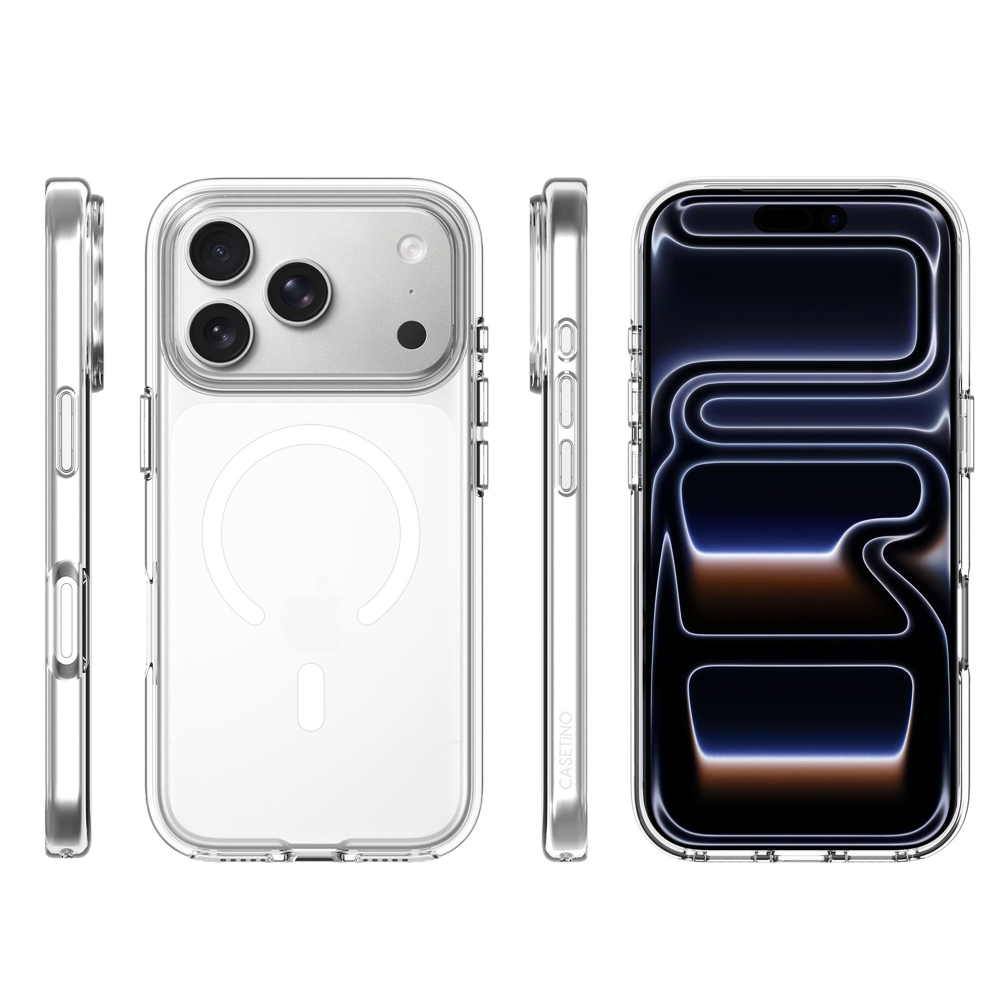 17 Pro Max Clear Tech Case on White iPhone