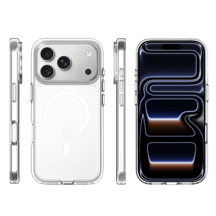 17 Pro Max Clear Tech Case on White iPhone