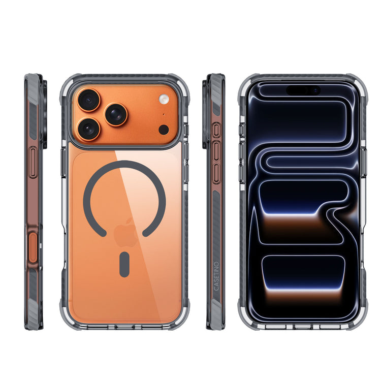 17 Pro Max Ultra Impact Midnight Black Case on Orange iPhone