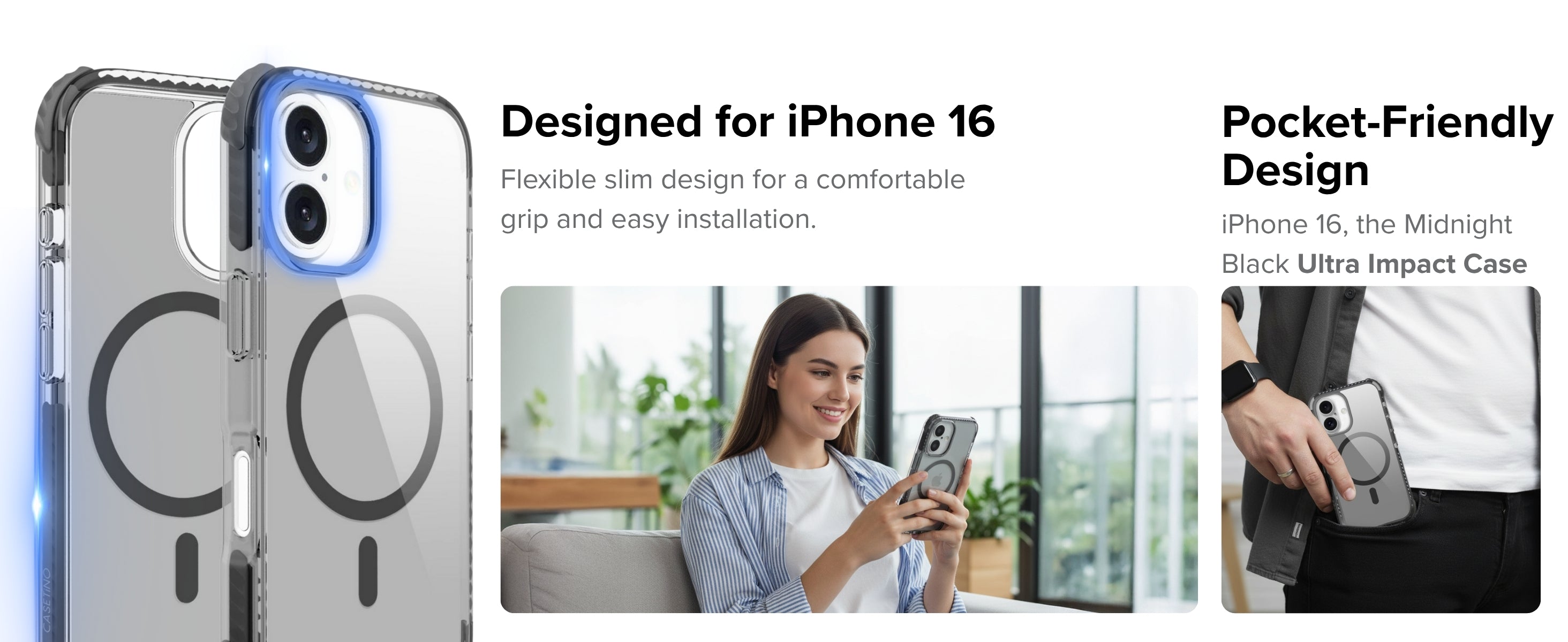 Phone case for iPhone 16 with text highlighting features