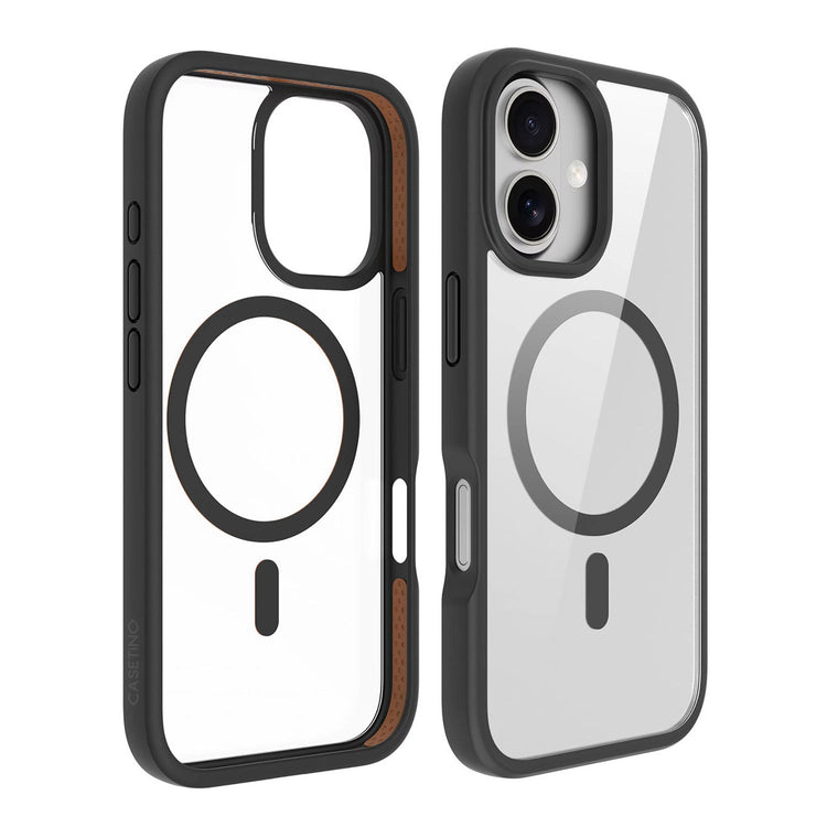 Klasik iPhone 17 cases with clear and black designs on a white background